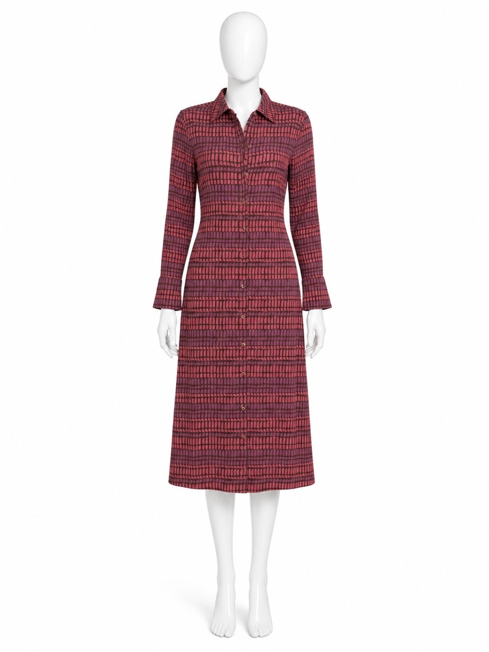 Isaac Mizrahi Purle and Pink Long-Sleeve Button-Front Midi Dress